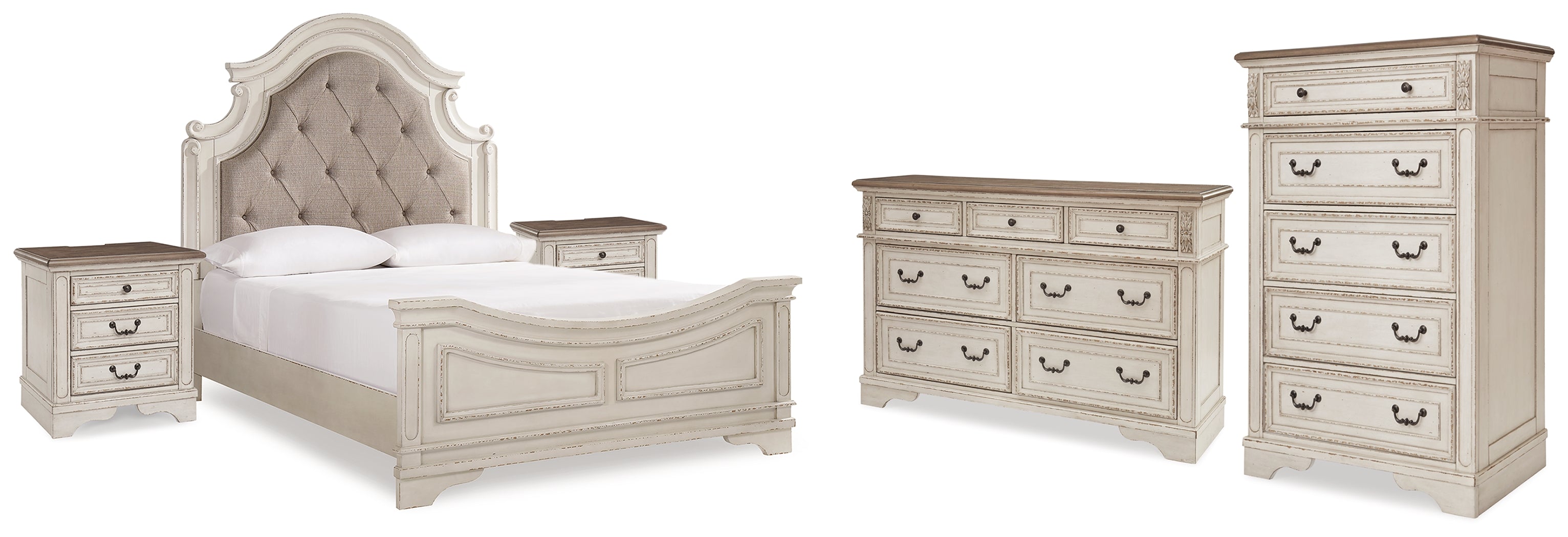 Realyn Two-tone Queen Panel Bedroom Set with Dresser, Chest and 2 Nightstands - Ornate Home