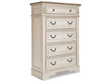 Realyn Two-tone Queen Upholstery Panel Bedroom Set with Dresser, Chest, Nightstand, and Vanity Set - Ornate Home