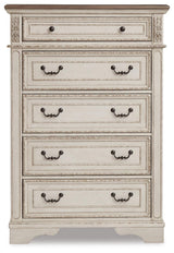Realyn Chipped White Chest and 2 Nightstands