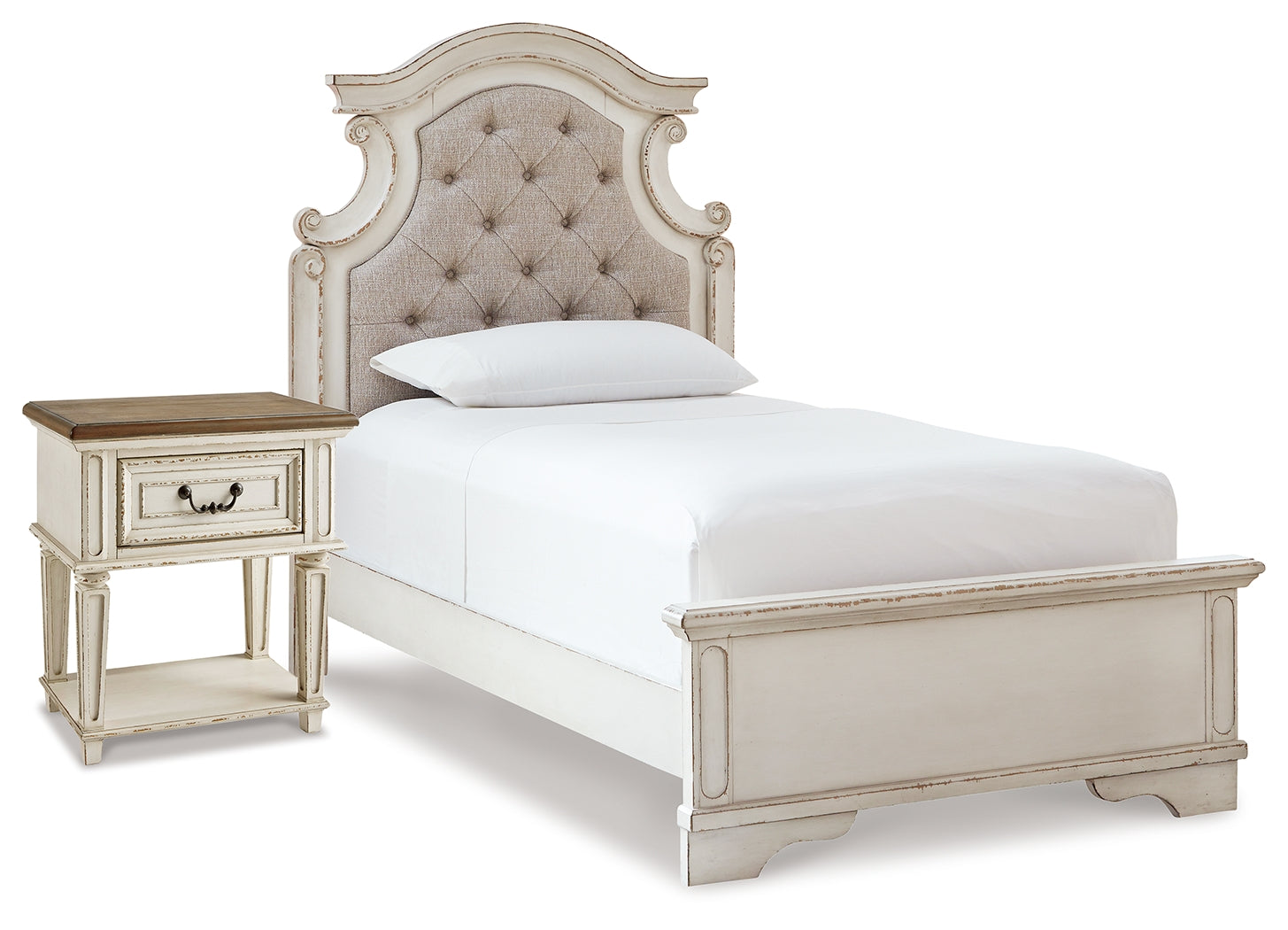 Realyn Two-tone Twin Upholstered Panel Bedroom Set with Nightstand - Ornate Home