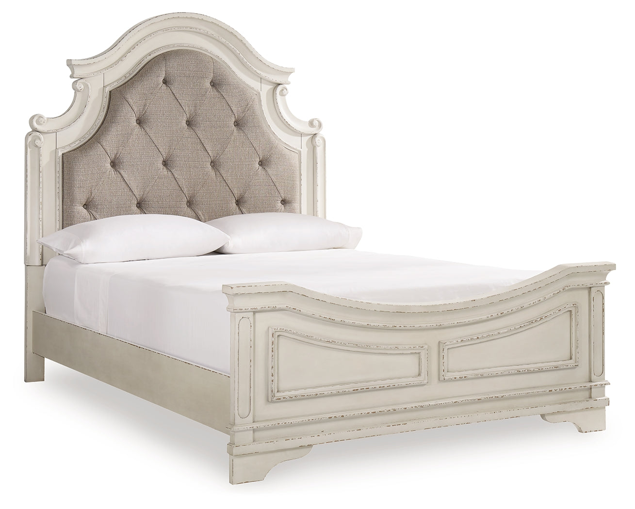 Realyn Two-tone Queen Upholstered Panel Bedroom Set with Dresser, Mirror, Chest and Nightstand - Ornate Home