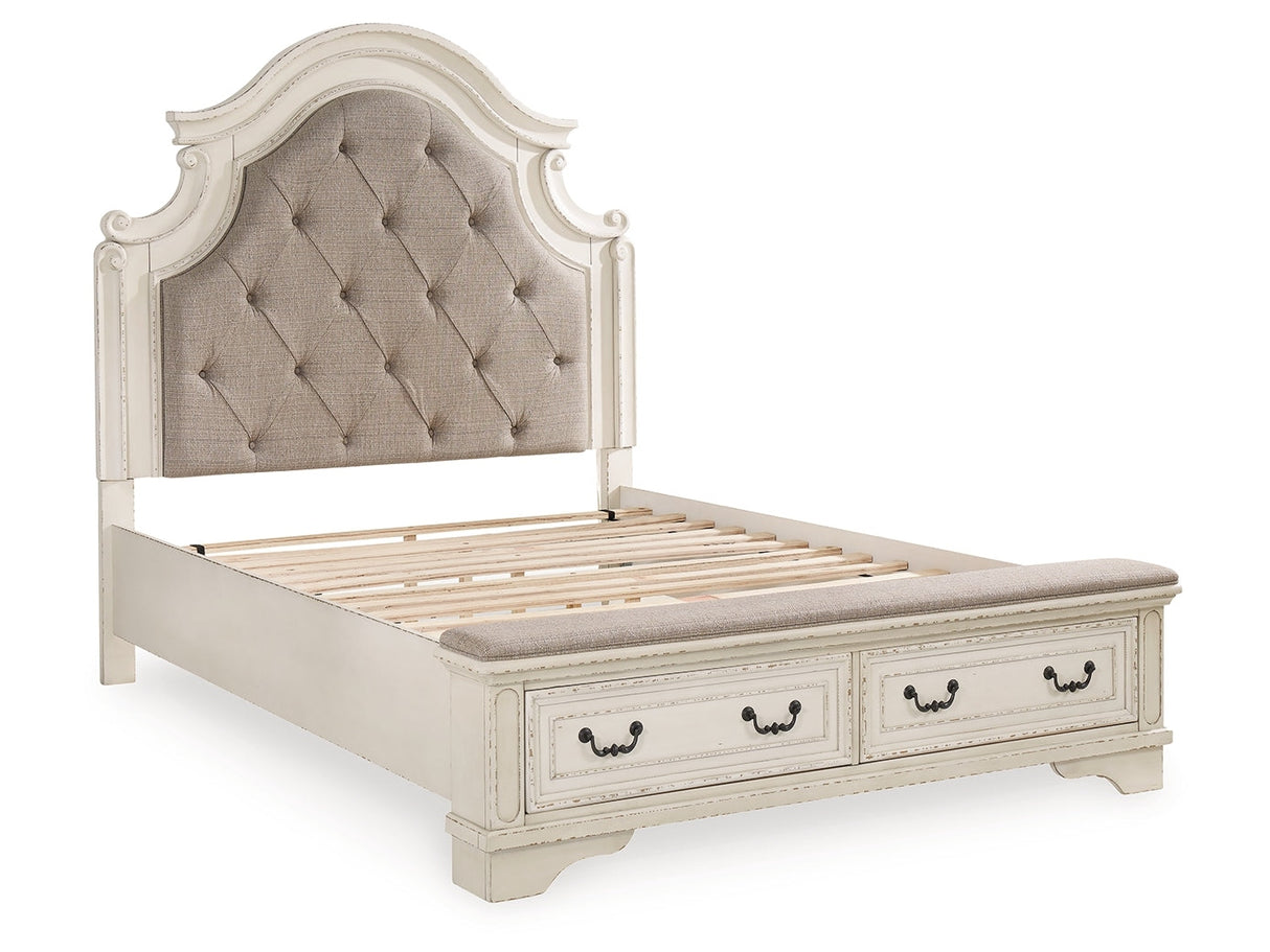 Realyn Two-tone Queen Upholstery Panel Bedroom Set with Dresser, Chest, Nightstand, and Vanity Set - Ornate Home