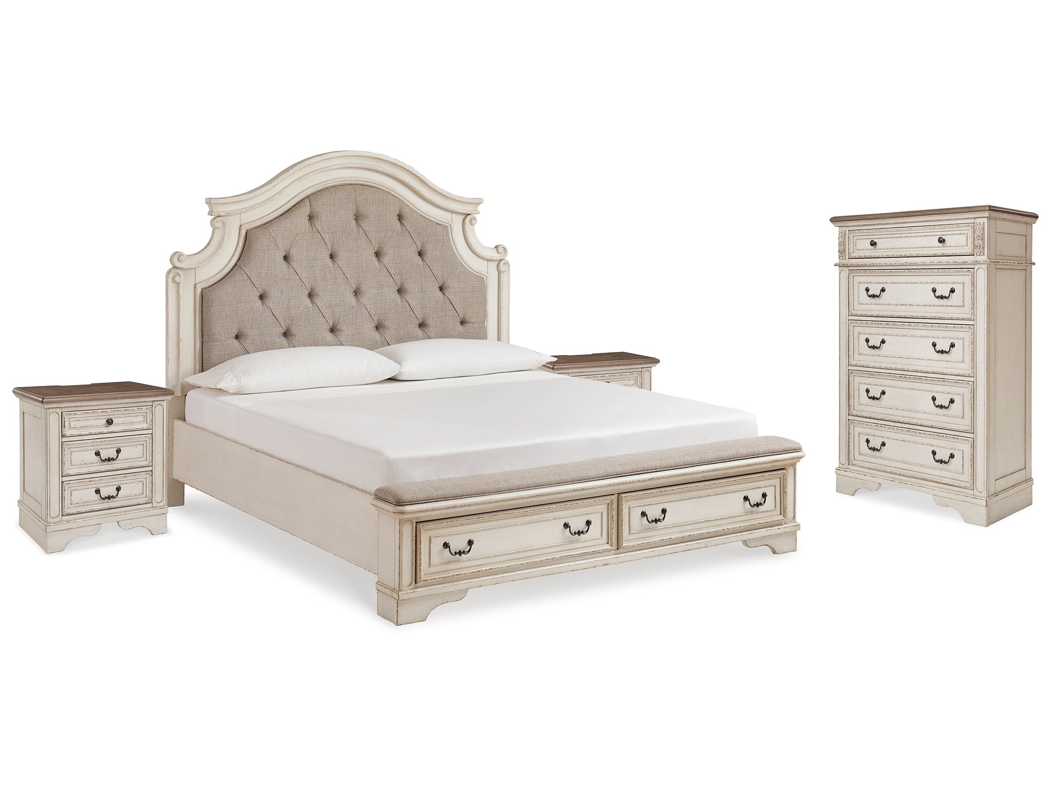 Realyn Two-tone King Storage Bedroom Set with Chest and 2 Nightstands - Ornate Home