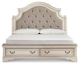 Realyn Two-tone King Upholstered Panel Bedroom Set with Dresser, Mirror and Nightstand - Ornate Home