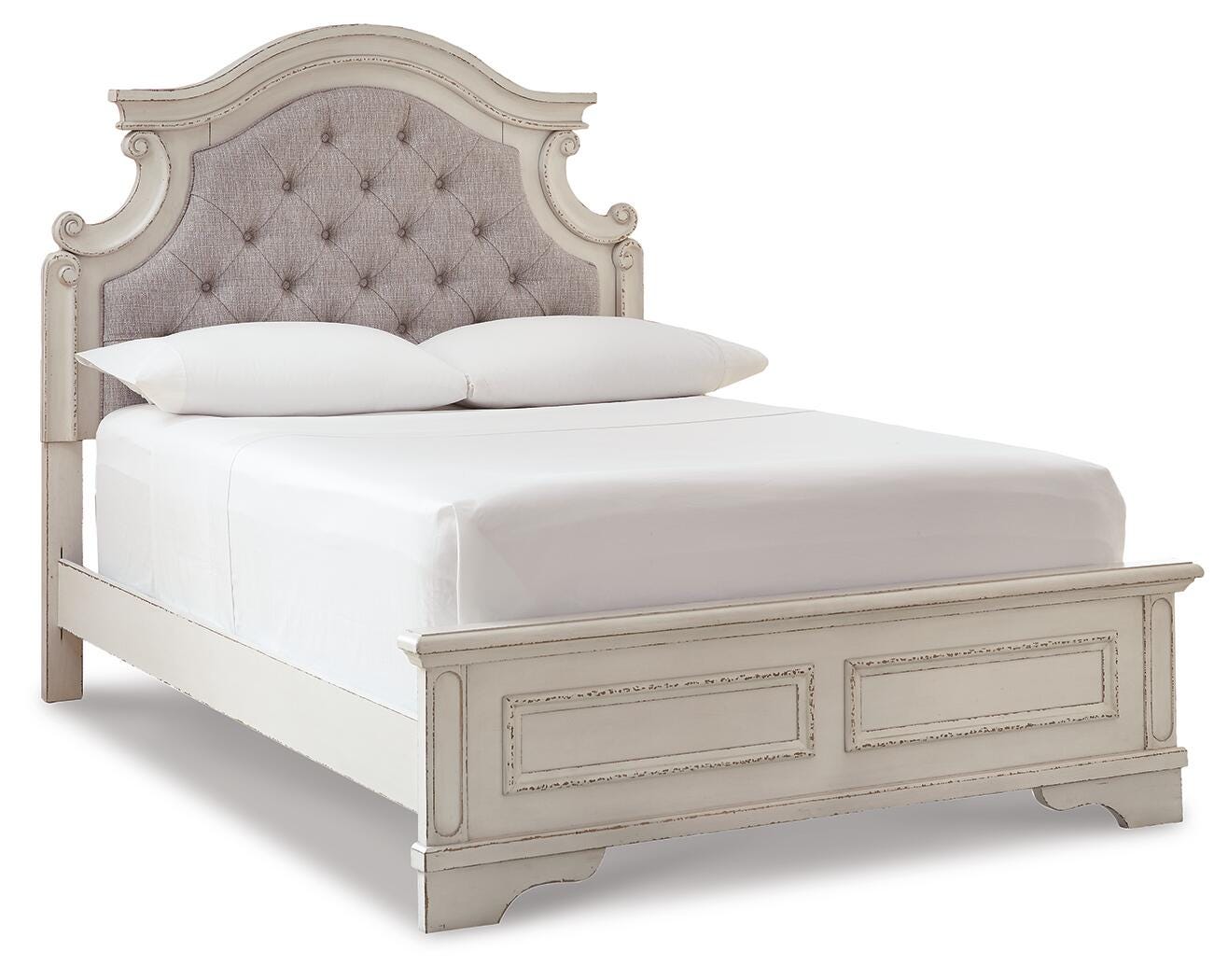 Realyn Two-tone King Panel Bed, Dresser, Mirror and Nightstand