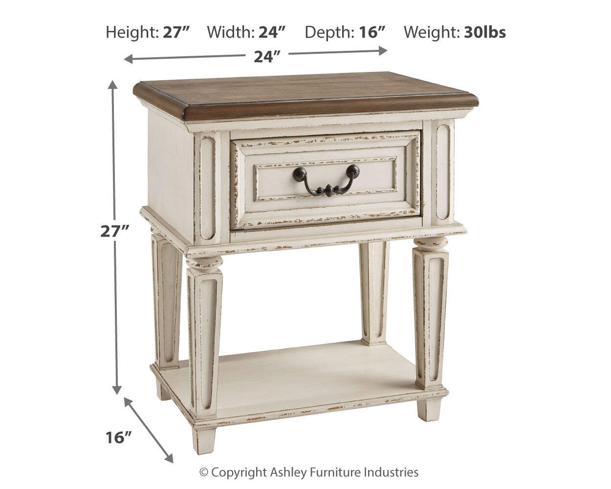 Realyn Two-tone King Panel Bed, Dresser, Mirror and Nightstand
