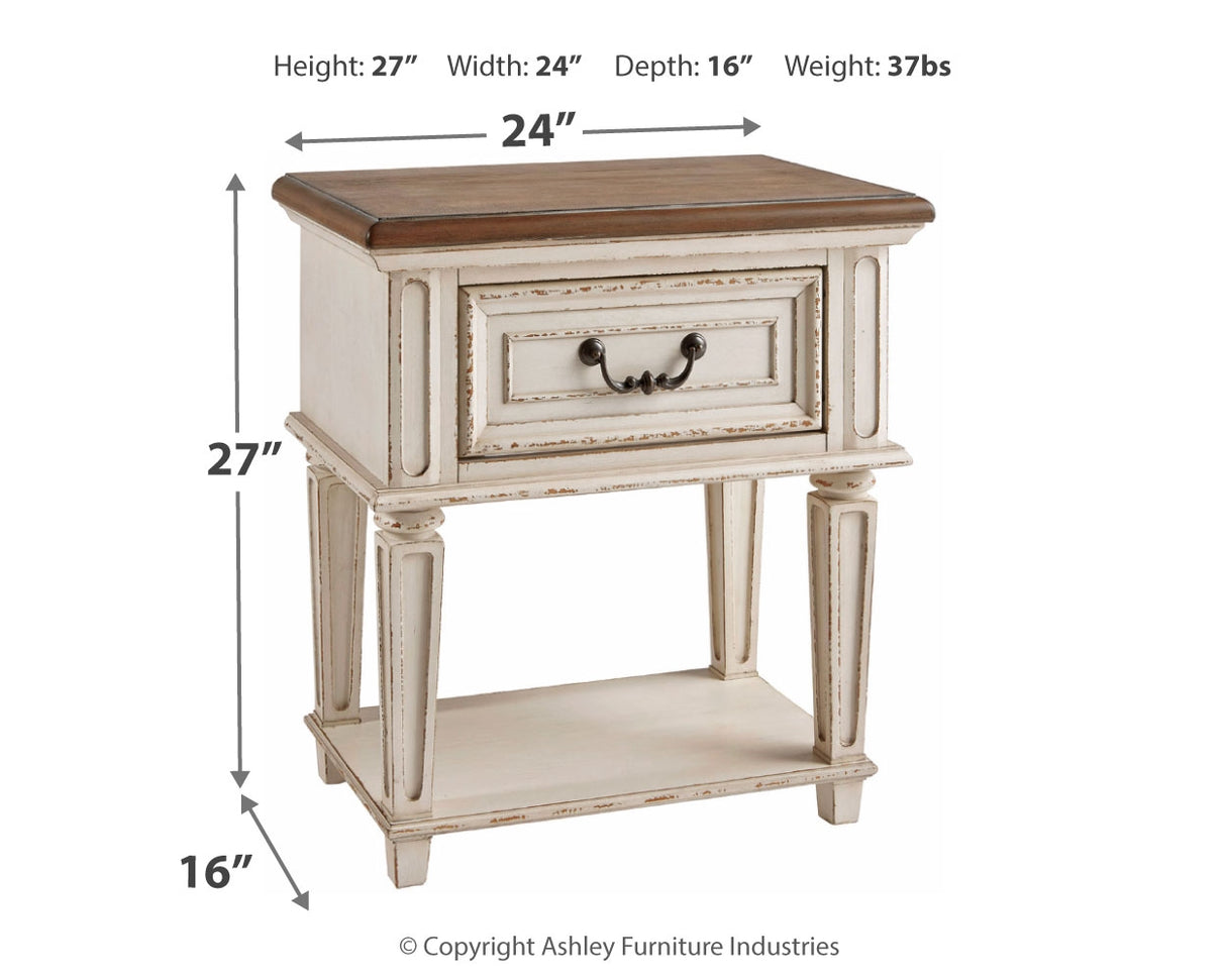 Realyn Two-tone King Upholstered Panel Bedroom Set with Dresser, Chest and Nightstand - Ornate Home