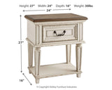Realyn Chipped White King Storage Bed, Dresser, Mirror, Chest, Vanity with Stool and 2 Nightstands