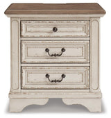 Realyn Chipped White Chest and 2 Nightstands