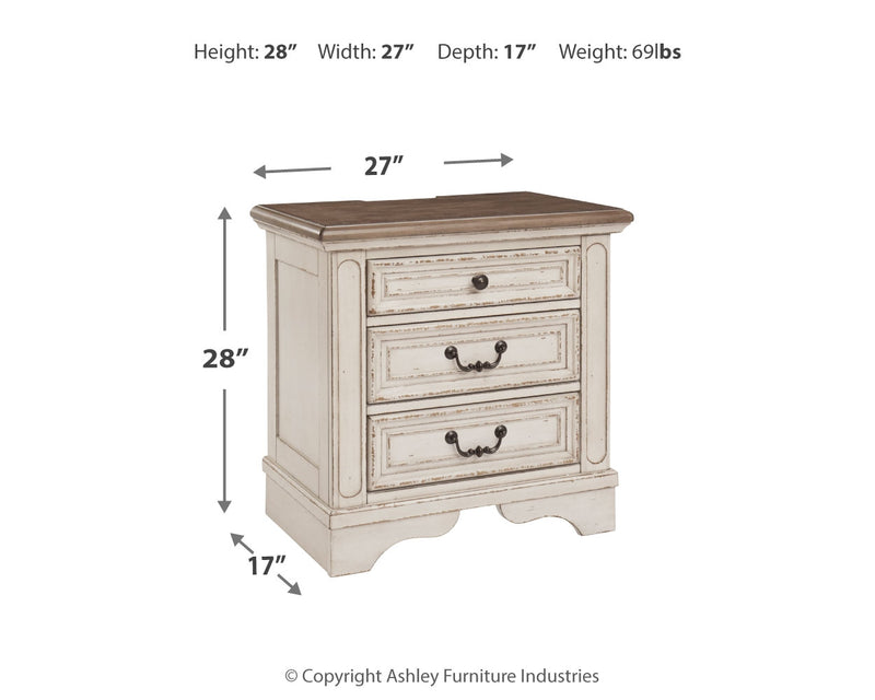 Realyn Two-tone Queen Upholstery Panel Bedroom Set with Dresser, Mirror and Nightstand - Ornate Home