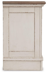 Realyn Chipped White Chest and 2 Nightstands
