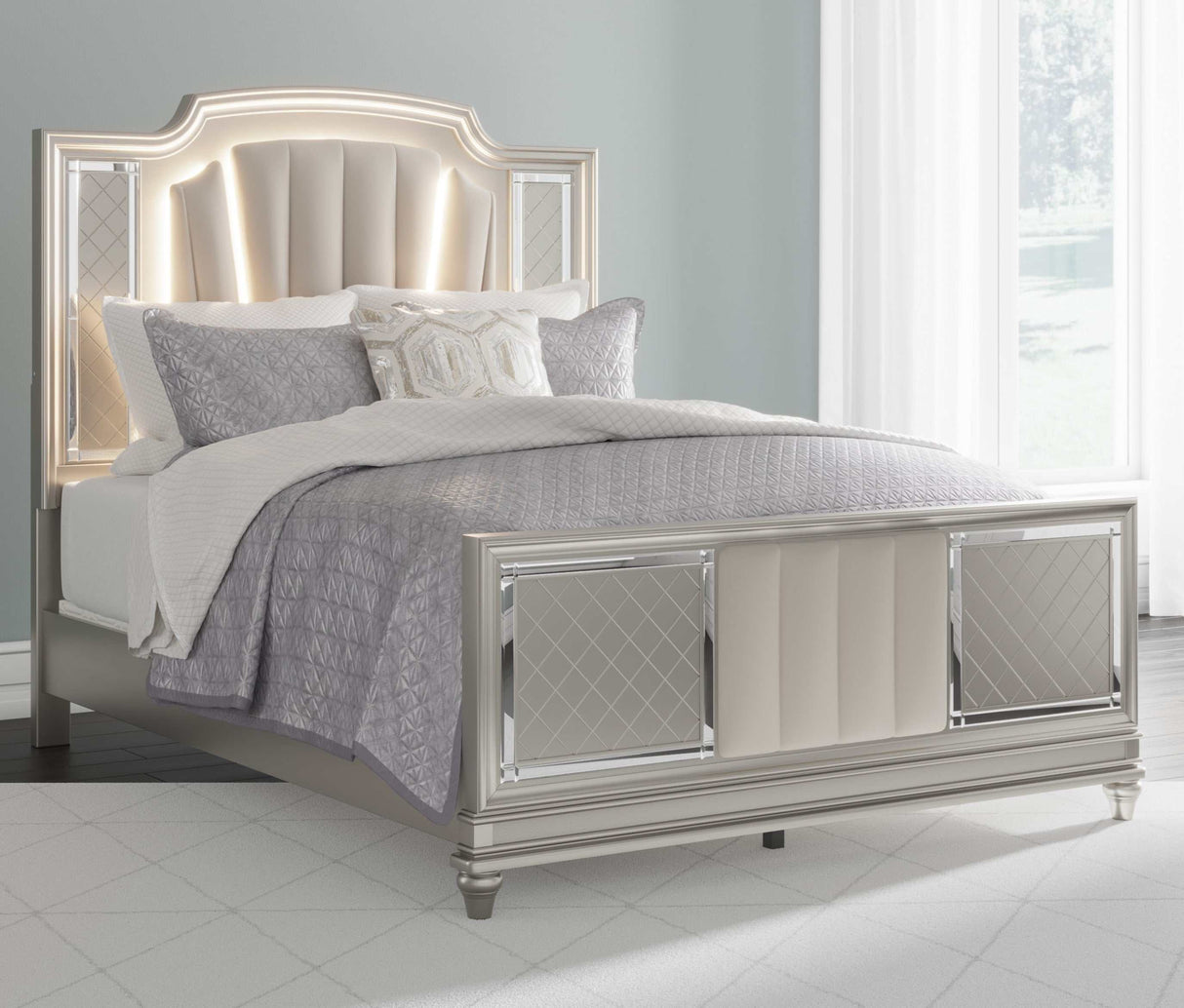 Chevanna Platinum Queen Upholstered Panel Bedroom Sets - Ornate Home