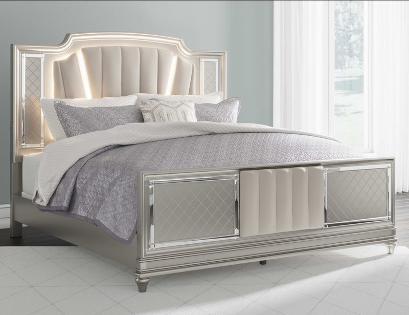 Chevanna Platinum Cal. King Upholstered Panel Bedroom Sets - Ornate Home