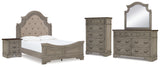 Lodenbay Gray Queen Upholstered Panel Bedroom Set with Dresser, Mirror, Chest and Nightstand - Ornate Home