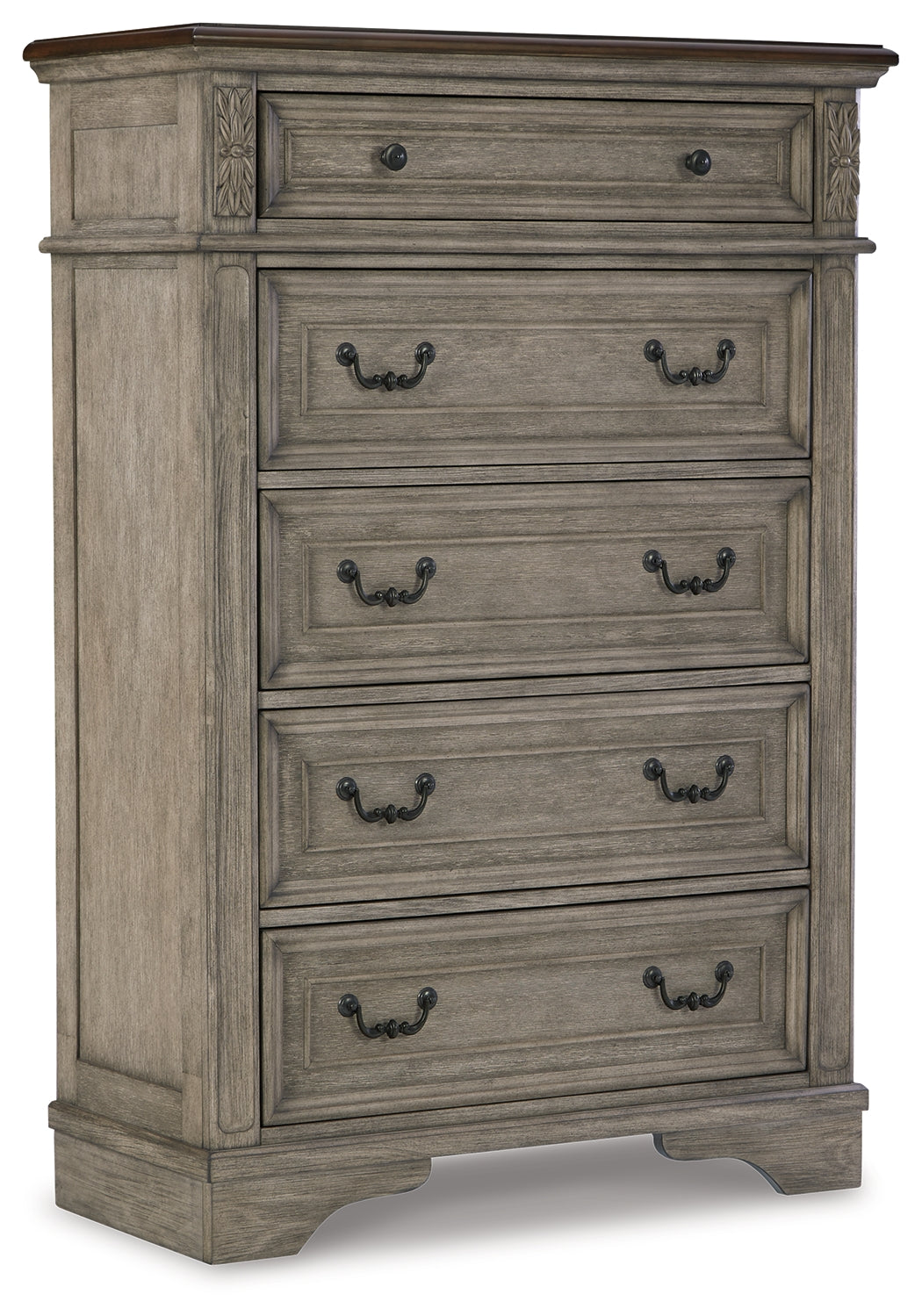 Lodenbay Gray Queen Upholstered Panel Bedroom Set with Dresser, Mirror, Chest and Nightstand - Ornate Home