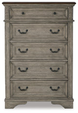 Lodenbay Gray Queen Upholstered Panel Bedroom Set with Dresser, Mirror, Chest and Nightstand - Ornate Home