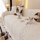 Plush Fleece Sofa Cover with 3D Cable Knit Texture Soft Cozy Warm Sofa Throw Blanket