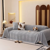 Plush Fleece Sofa Cover with 3D Cable Knit Texture Soft Cozy Warm Sofa Throw Blanket