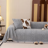 Plush Fleece Sofa Cover with 3D Cable Knit Texture Soft Cozy Warm Sofa Throw Blanket