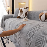 Plush Fleece Sofa Cover with 3D Cable Knit Texture Soft Cozy Warm Sofa Throw Blanket