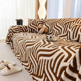 Plush Sherpa Sofa Throw Cover for Sectional, Jacquard Wave Throw Furniture Protector