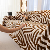 Plush Sherpa Sofa Throw Cover for Sectional, Jacquard Wave Throw Furniture Protector