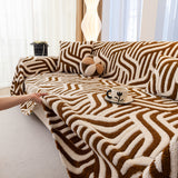 Plush Sherpa Sofa Throw Cover for Sectional, Jacquard Wave Throw Furniture Protector