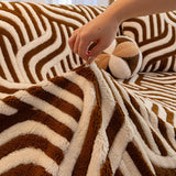 Plush Sherpa Sofa Throw Cover for Sectional, Jacquard Wave Throw Furniture Protector
