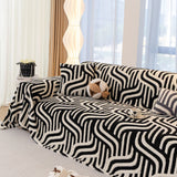 Plush Sherpa Sofa Throw Cover for Sectional, Jacquard Wave Throw Furniture Protector