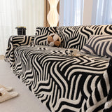 Plush Sherpa Sofa Throw Cover for Sectional, Jacquard Wave Throw Furniture Protector