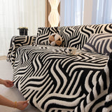 Plush Sherpa Sofa Throw Cover for Sectional, Jacquard Wave Throw Furniture Protector