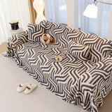 Plush Sherpa Sofa Throw Cover for Sectional, Jacquard Wave Throw Furniture Protector