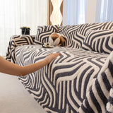 Plush Sherpa Sofa Throw Cover for Sectional, Jacquard Wave Throw Furniture Protector