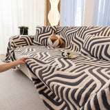 Plush Sherpa Sofa Throw Cover for Sectional, Jacquard Wave Throw Furniture Protector