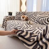 Plush Sherpa Sofa Throw Cover for Sectional, Jacquard Wave Throw Furniture Protector