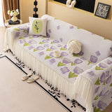 Ruffled Sweet Floral Sofa Cover with Skirt, Soft and Decorative Couch Throw Cover