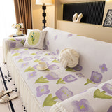 Ruffled Sweet Floral Sofa Cover with Skirt, Soft and Decorative Couch Throw Cover