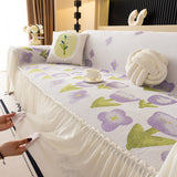 Ruffled Sweet Floral Sofa Cover with Skirt, Soft and Decorative Couch Throw Cover