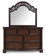 Lavinton Brown California King Poster Bed, Dresser, Mirror and 2 Nightstands