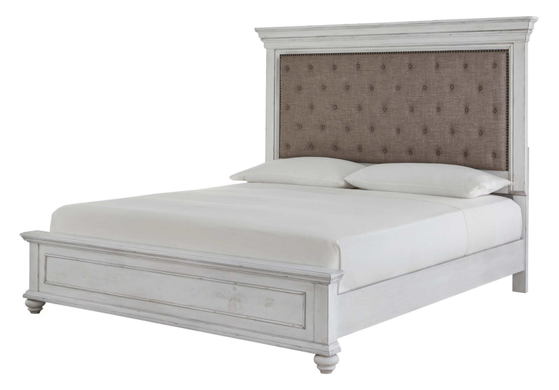 (Online Special Price) Kanwyn Whitewash King Panel Bed w/ UPH HB - Ornate Home