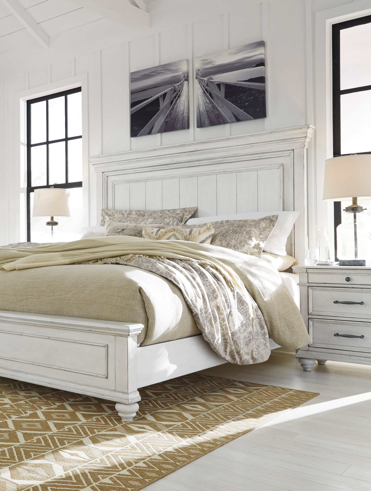 Kanwyn Whitewash Queen Panel Bedroom Set / 5pc - Ornate Home