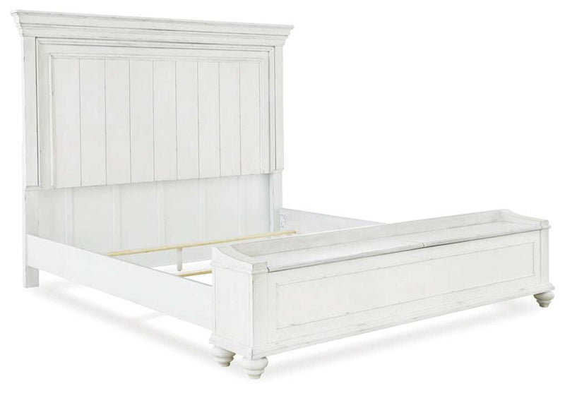 Kanwyn Whitewash Queen Panel Bed w/ Storage Bench