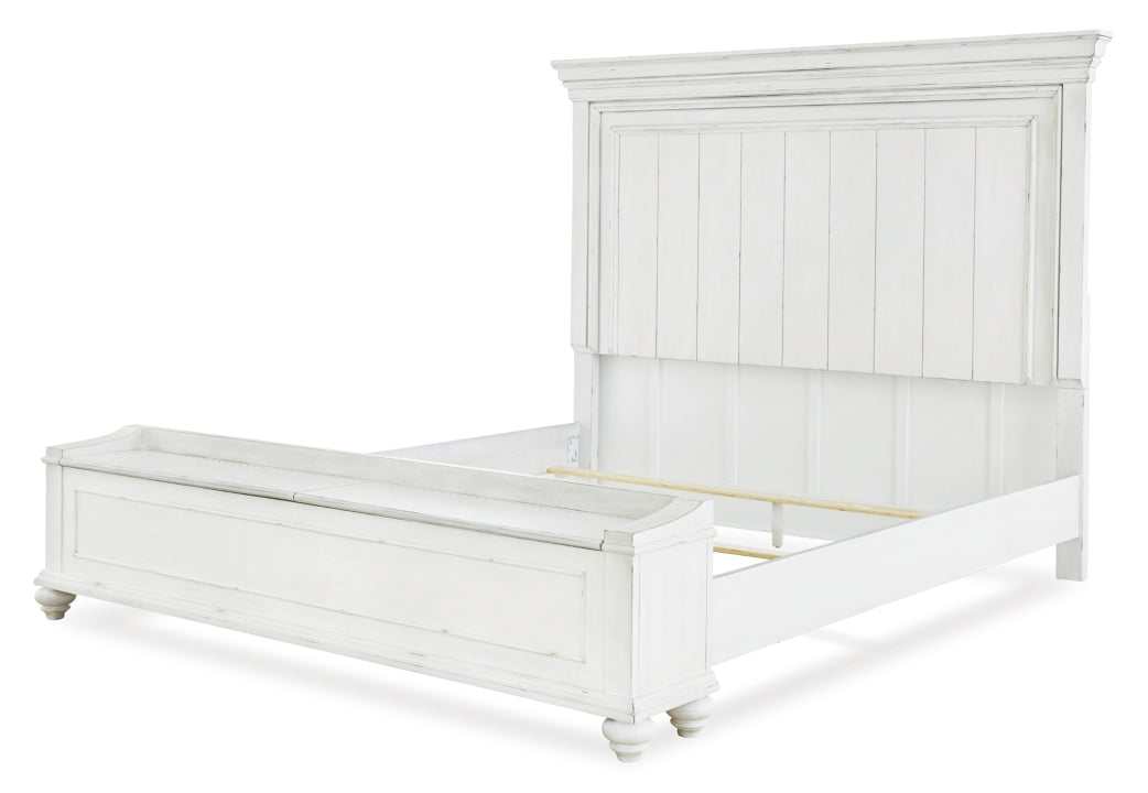 Kanwyn Whitewash King Panel Bed w/ Storage Bench - Ornate Home