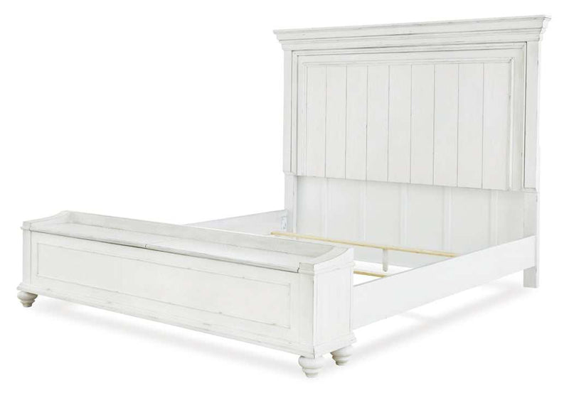 (Online Special Price) Kanwyn Whitewash King Panel Bed w/ Storage Bench - Ornate Home