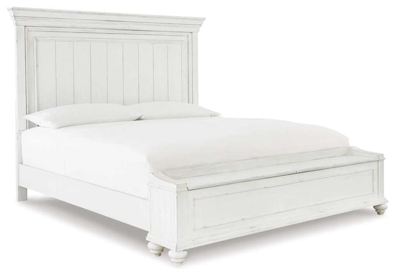 (Online Special Price) Kanwyn Whitewash King Panel Bed w/ Storage Bench - Ornate Home