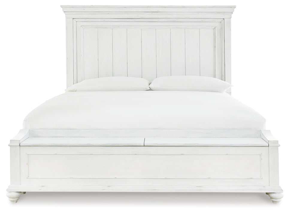 (Online Special Price) Kanwyn Whitewash Queen Panel Bed w/ Storage Bench - Ornate Home