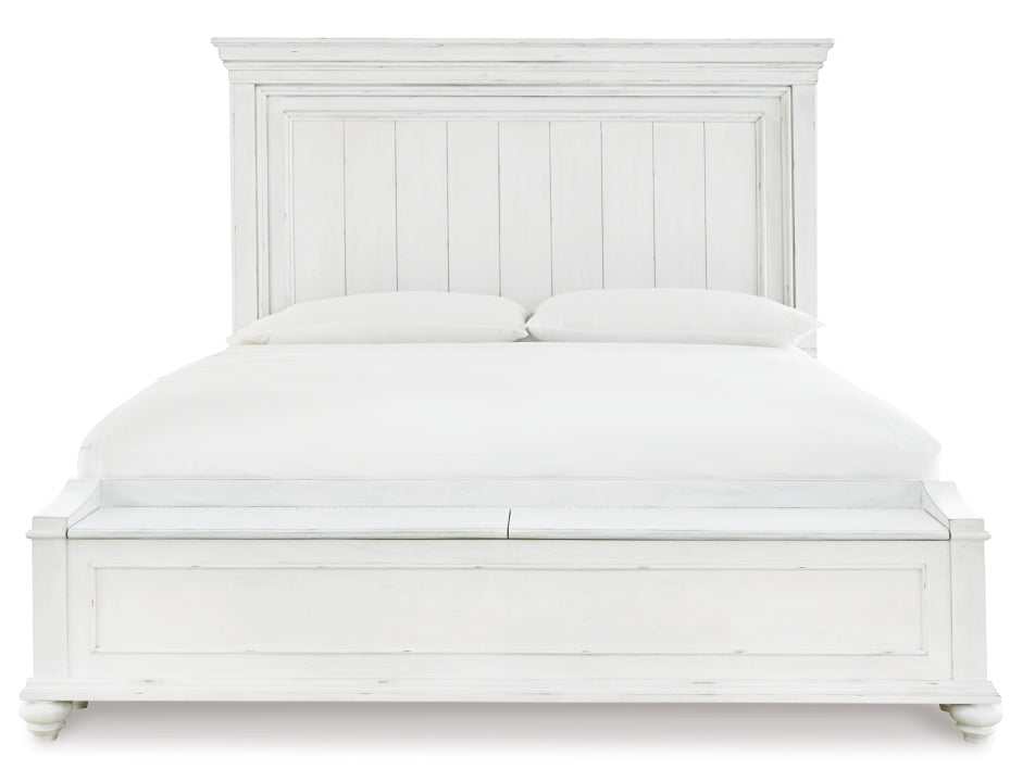 (Online Special Price) Kanwyn Whitewash King Panel Bed w/ Storage Bench - Ornate Home