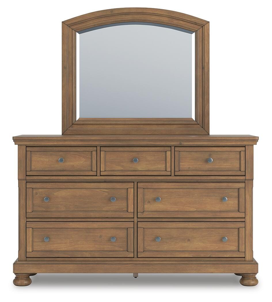 Feddinger Medium Brown King Panel Bed, Dresser, Mirror, Chest and 2 Nightstands