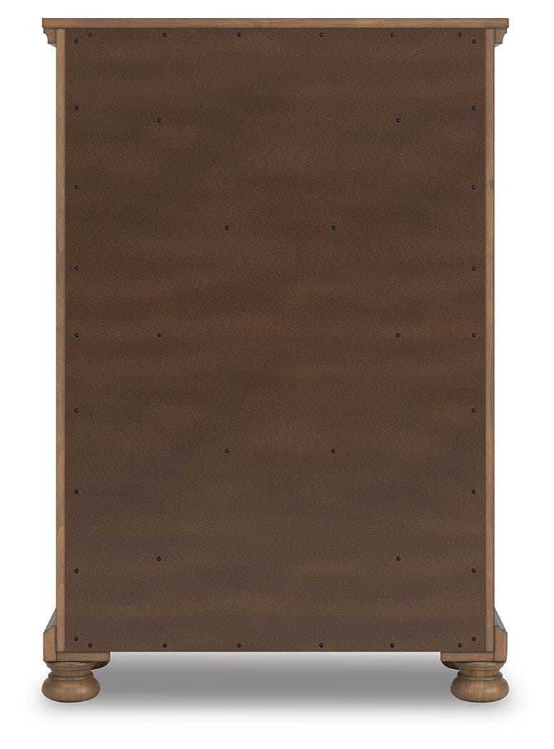 Feddinger Medium Brown King Panel Bed, Dresser, Mirror, Chest and 2 Nightstands