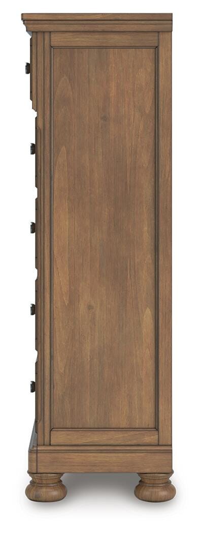 Feddinger Medium Brown King Panel Bed, Dresser, Mirror, Chest and 2 Nightstands